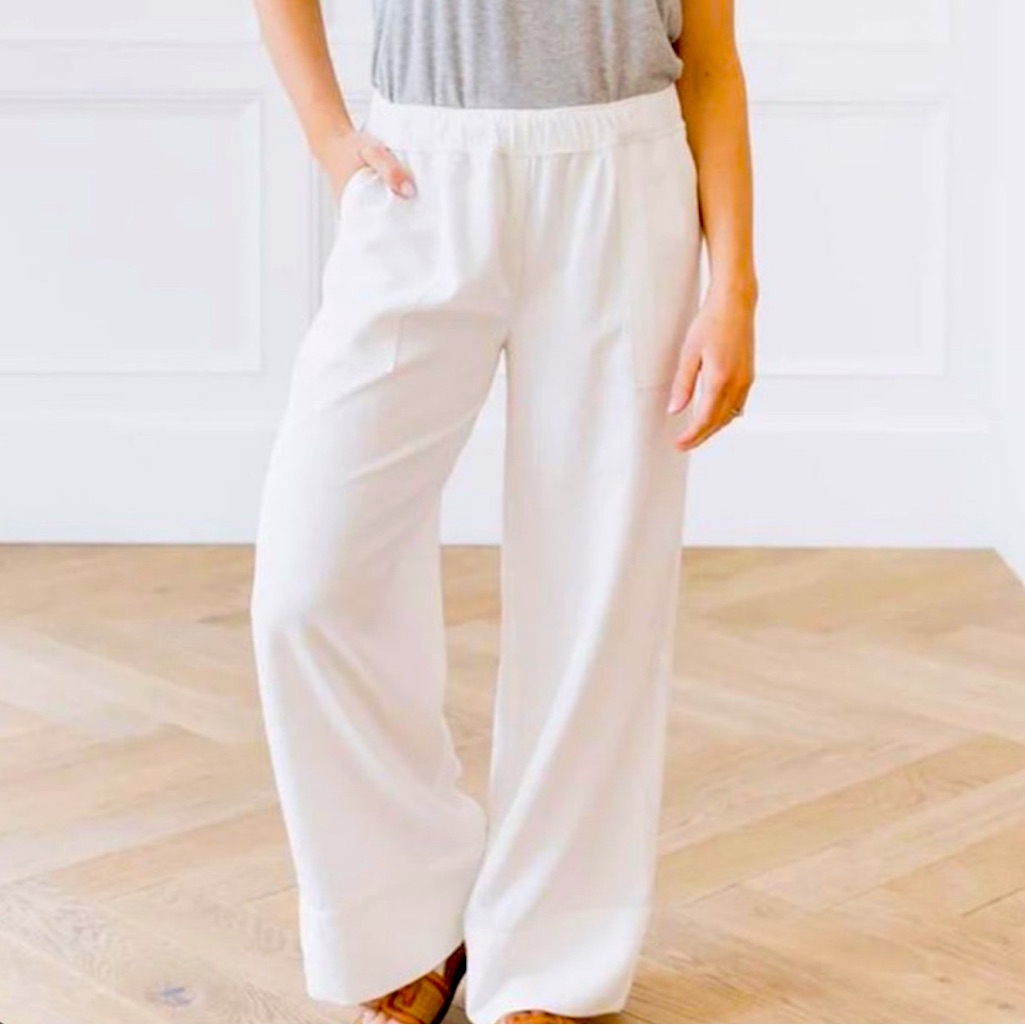 Elegant White Wide Leg Women's Pants